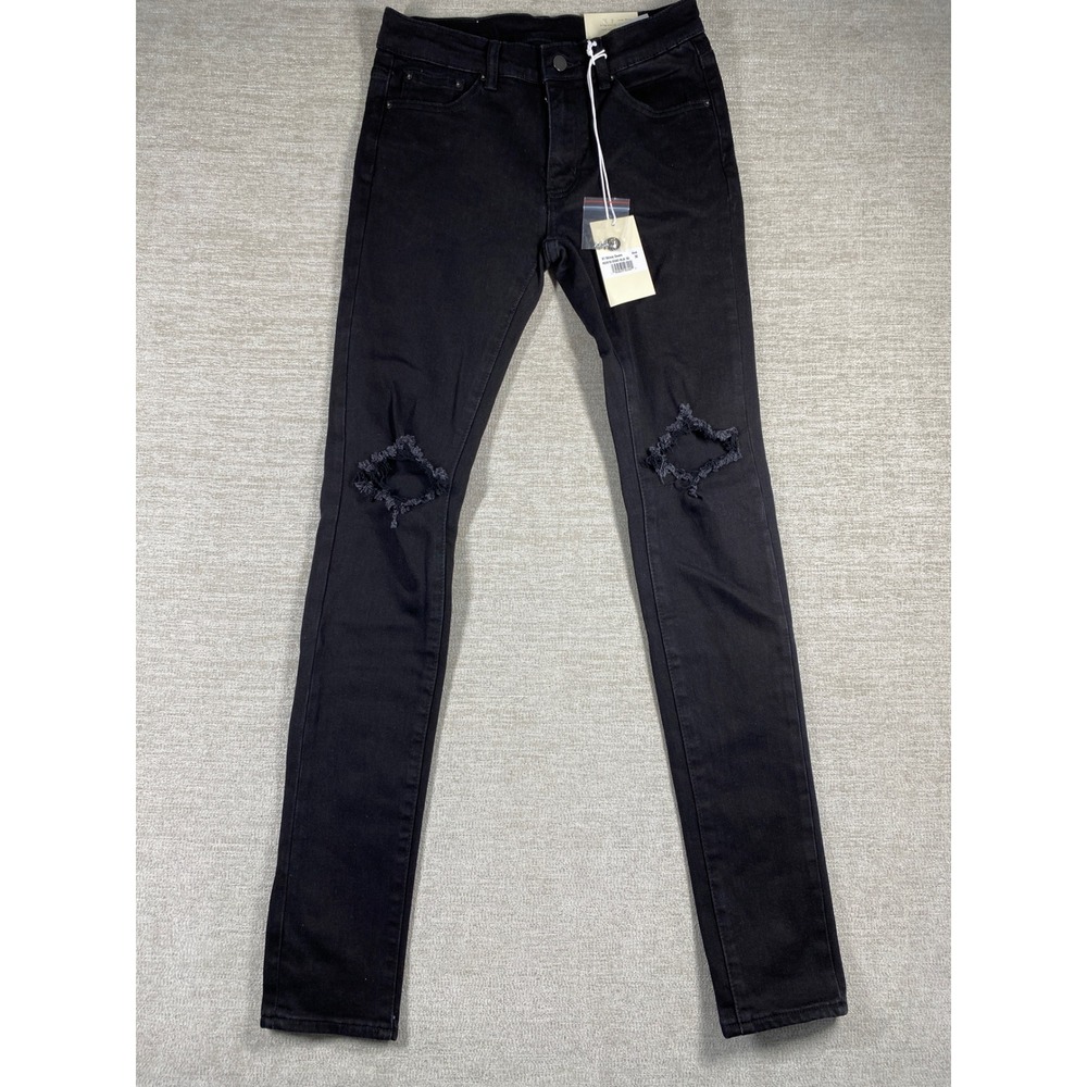 MNML X1 Skinny Denim Jeans Mens Size 30 Black Distressed Ripped Knee Punk Grunge